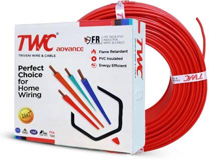 TWC Advance Single Core FR PVC Insulated Electric Wire For Home, Building & Industry 1 sq/mm Red 90 m Wire