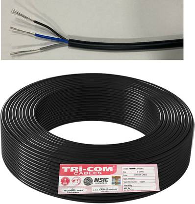 TRICOM Tinned Copper, 3 Core Sensor Control Cable, Extra Soft PVC 0.15 sq/mm Black 100 m Wire