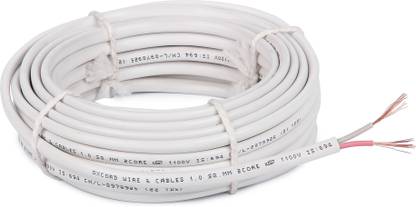 Oxcord Twin Flat 1 mm 2 Core Copper wire 45 feet 1 sq/mm White 45 ft. Wire