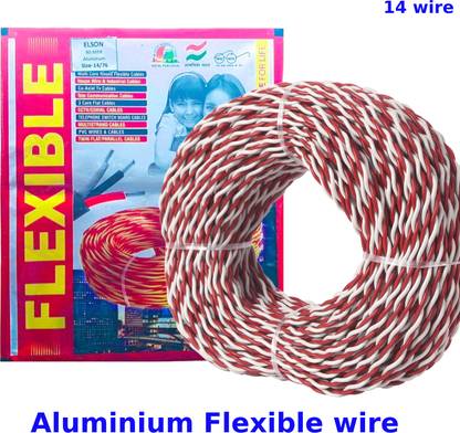 ELSON 14/76 (91 MTR) Flexible Double Core Electrical Wire Twisted Aluminium PVC Wire 0.75 sq/mm Red, Blue 91 m Wire