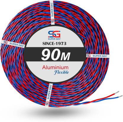 SUPER GEC 10/76 Flexible Double Core Electrical Wire Twisted Aluminium PVC electrical wire 0 sq/mm Blue, Red 90 m Wire  (Red & Black)
