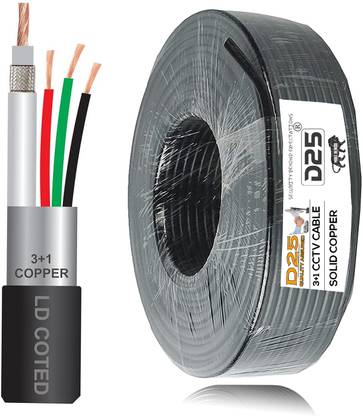 D25 Black 90 Meter 3+1 CCTV Camera Coaxial Cable For HIK-VISION CCTV Camera DVR 1 sq/mm Black 90 m Wire