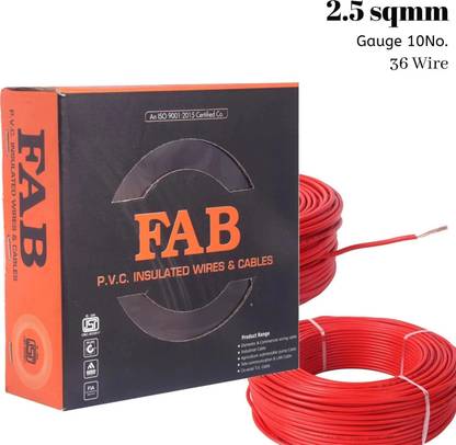 kripa FAB 2.5 sqmm FR PVC insulated Lite Single Core Copper Ftting Wire Cable 90M 2.5 sq/mm Red 300 ft. Wire