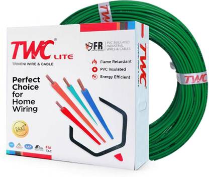 TWC Lite Single Core 0.75 sqmm Green 90 meter Electrical Wire - FR PVC 0.75 sq/mm Green 90 m Wire