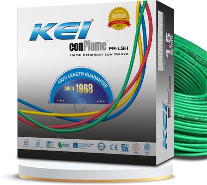 KEI Wires & Cables CONFLAME Single Core FRLS (FLAME RETARDANT LOW SMOKE ) 90Mtrs House wire 0.75 sq/mm Green 90 m Wire