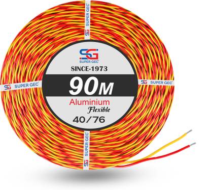 SUPER GEC 40/76 Flexible Double Core Electrical Wire Twisted Aluminium Wire 0.5 sq/mm Red, Yellow 90 m Wire