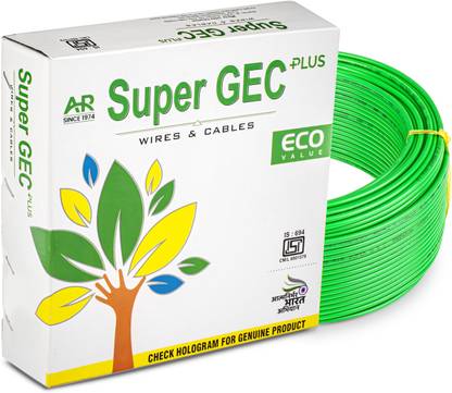 SUPER GEC 2.5 FRLS Multi Strand CCR Copper House Wire Cable ECO (Gauge 9.7) 2.5 sq/mm Green 90 m Wire