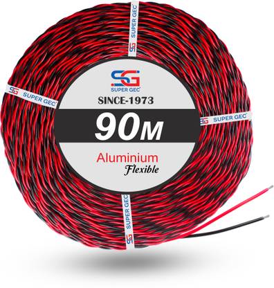 SUPER GEC 10/76 Flexible Double Core Electrical Wire Twisted Aluminium PVC electrical wire 0 sq/mm Red 90 m Wire