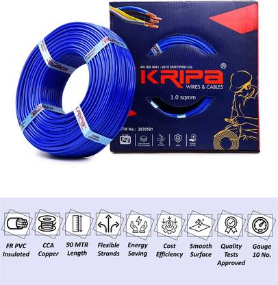 kripa 1.0 sqmm Copper Multi Strand House Fitting FR PVC Lite Electric Wire Cable 10No. 1 sq/mm Blue 91 m Wire