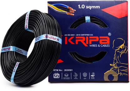 kripa 0.75 sqmm Copper Multi Strand House Fitting FR PVC Lite Electric Wire Cable 10No 0.75 sq/mm Black 91 m Wire