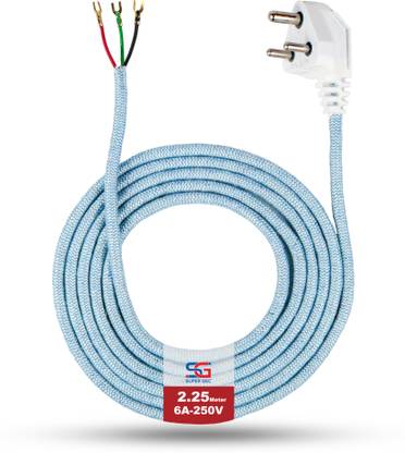 SUPER GEC 3-Pin/3 Core Cotton Protected Copper Wire Cord Plug for Iron,Press Lead (23/60) 1.5 sq/mm Blue 2.25 ft. Wire