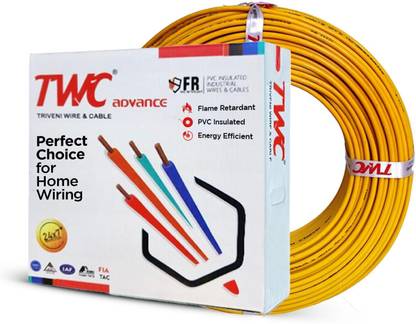 TWC Advance Single Core FR PVC Insulated Electric Wire For Home, Building & Industry 6 sq/mm Yellow 45 m Wire