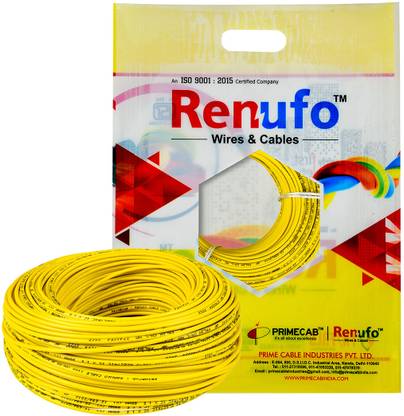 Renufo Single Core PVC Insulated Eco-Friendly Flexible Copper Wires & Cables 0.5 sq/mm Yellow 100 m Wire