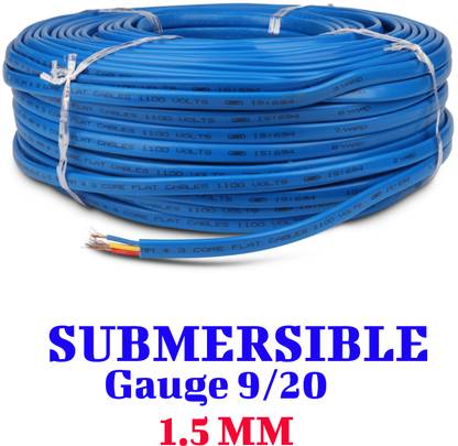 ELSON 1.5 MM 3 Flat CORE Submersible Cable for Submersible Pump/Borewell 1.5 sq/mm Blue 91 m Wire