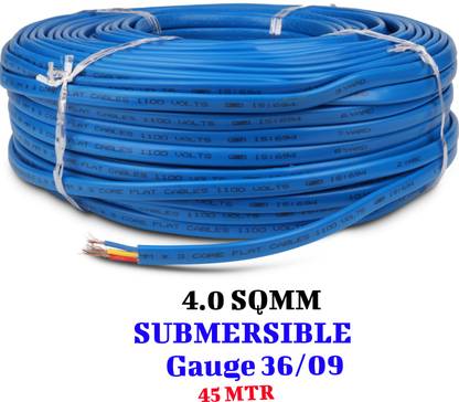 ELSON 4sqmm Submersible Flat Cable for Submersible Pump/Borewell 4 sq/mm Blue 45 m Wire