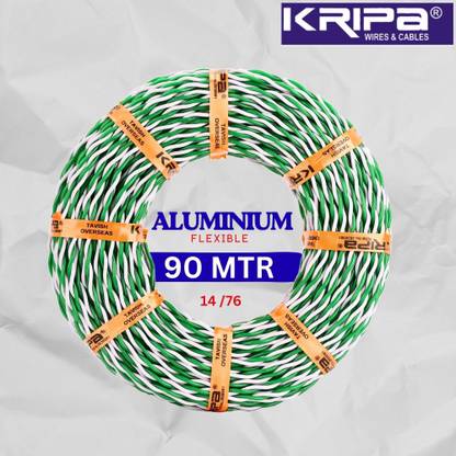 kripa 14/76 PVC Flexible Twisted Aluminium Wire 2 Core Electric Wire|90 MTR|FR PVC| 0.5 sq/mm Green, White 300 ft. Wire