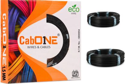 CabONE 1.5 sq/mm 90 MTR FR PVC Multi Strand Electrical Wire Cable Pack of-2 1.5 sq/mm Black 300 ft. Wire