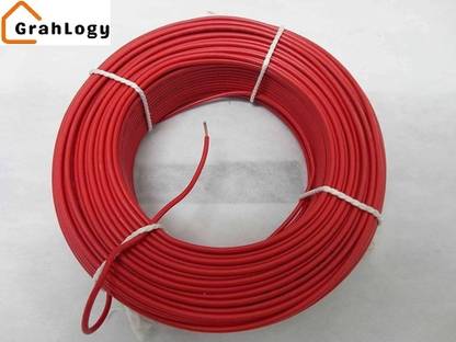 GrahLogy 1sq mm copper wire 90m 1mm copper wire, PVC Insulated, Single Core Flexible 1 sq/mm Red 90 m Wire