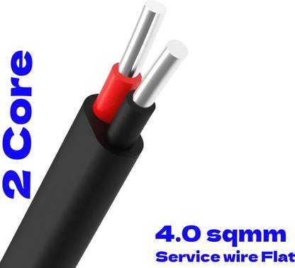 VISHWA 4.0 sqmm |2 CORE Flat| Aluminium Cable|Service agriculture wire Hevy Gauge 3 sq/mm Black 91 ft. Wire