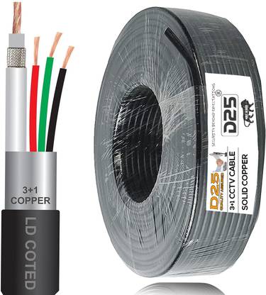 D25 Black 180 Meter 3+1 CCTV Camera Coaxial Cable For HIK-VISION CCTV Camera DVR 1 sq/mm Black 180 m Wire