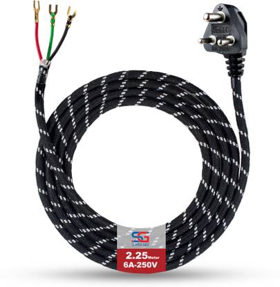 SUPER GEC 632 3-Pin/3 Core Cotton Protected Copper Wire Cord Plug for Iron,Press Lead 1.5 sq/mm Black 2.25 ft. Wire