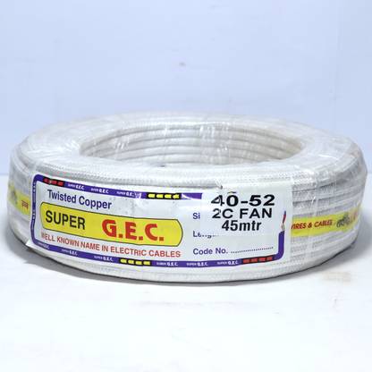 SUPER GEC Cotton Wrapped 2 Core Wire for Iron and Extension Board- 40/52 1 sq/mm Black 45 m Wire