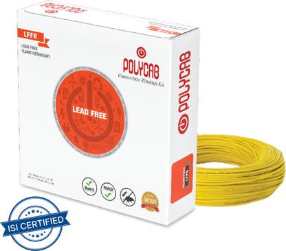 Polycab FR-LF PVC Insulated Copper Wire Single Core Flexible Wire 1 sq/mm Yellow 90 m Wire