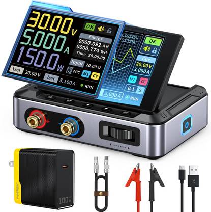 FNIRSI DPS-150 DC Power Supply, 0-30V 0-5A, PD/QC Input, PC Programmable, IPS Display LCD Display