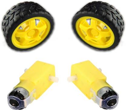 QuriosityIN DIY Robo motor with wheel set of 2 with shaft school project hobby kit Educational Electronic Hobby Kit