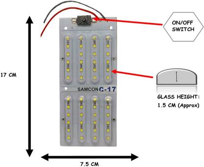 Samcon C-17 12 VOLT 48 SMD 12 WATT LED 8-TUBE REFLECTIVE GLASS PCB WITH ON/OFF BUTTON Display Lights Electronic Hobby Kit