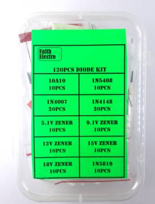 FaithElectro Diode Kit Box 120 pcs 10 Types Rectifier Zener Small Signal & Schottky Diodes Electronic Components Electronic Hobby Kit