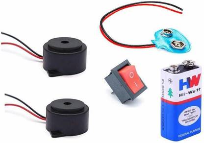 samest 6V Buzzer With 9V Battery & Connector with Switch, Combo Of 5, Multi-Color Electronic Components Electronic Hobby Kit