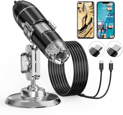 microware USB Digital Microscope with Stand,50x-1600x 8 LED Compatible with iOS & Android Educational Electronic Hobby Kit