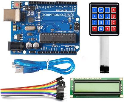 Grahikum Aarduino Uno, 16 * 2 Green LCD, Jumper Wire, 4 * 4 Keypad Matrix Basic Electronic Components Electronic Hobby Kit