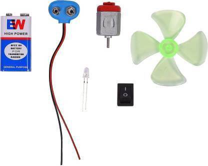 Mayuk Star Small 4.5-5V DC Motor, Mini Fan Blade, 9v battery and LED Motor Control Electronic Hobby Kit