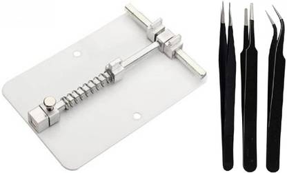 wroughton Fixture PCB Holder Work Fixed Clamp PCB Board Repair Holder With 3 ESD Tweezer Electronic Components Electronic Hobby Kit