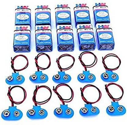 NHR Combo of 9v Battery & 9V Battery Connector for Science Projects- Pair of 10 Power Supply Electronic Hobby Kit