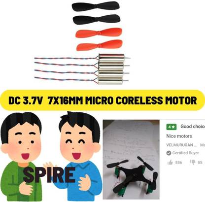 Spire Coreless Motors DC 3.7V-4.2V 7x16 mm Micro Brush Motor with 4 Propellers Motor Control Electronic Hobby Kit