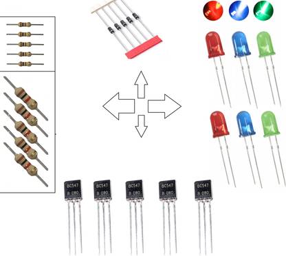 gobagee 5x BC547, 5x Diode,1K and 100E Resistor 5 each, Red, Green Blue color led 2 each Electronic Components Electronic Hobby Kit