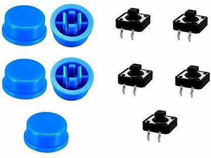 SunRobotics Tactile Switch + Tactile Cap 12*12*7.3 MM Blue Colour 5 Pairs Electronic Components Electronic Hobby Kit