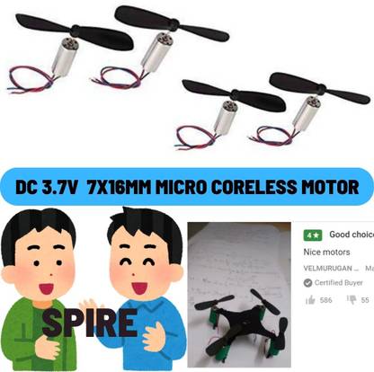 Spire Coreless Motors DC 3.7V-4.2V 50000RPM 7x16 mm Micro Brush Motor with 4 Propeller Motor Control Electronic Hobby Kit