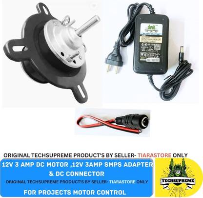 TechSupreme 12V DC 3Amp Motor, 12v 3Amp SMPS Adaptor, DC Connector For Solar Fan/Cooler Electronic Components Electronic Hobby Kit