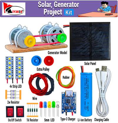 KLVXKEN DC Motor Generator, Solar, 3.7v Battery & Other Science Project Kit (54 items) Electronic Components Electronic Hobby Kit