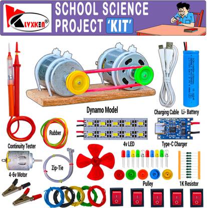 KLVXKEN Generator Making Dynamo Motor & Other Science Project Kit(74items) For Students Electronic Components Electronic Hobby Kit