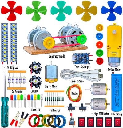 NEXT GEEK Gear Motor, Generator Motor, Led Light & All Necessary Electronic Kit(96 items) Electronic Components Electronic Hobby Kit