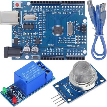 R&D Uno R3 SMD Board with Cable 1 Channel 5V Relay Module MQ2 Smoke Sensor Module Electronic Components Electronic Hobby Kit