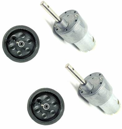 INVENTO 2pcs 12v 10Kg-cm 300RPM Side Shaft Torque Geared DC Motor with 95mm x 20mm Wheel Automotive Electronic Hobby Kit