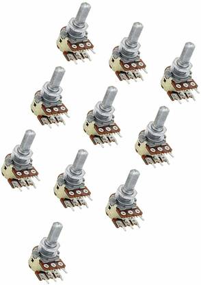 INVENTO 10pcs 100K Ohm Potentiometer Pot Variable Resistor 6 Pins Split Shaft Rotary Automotive Electronic Hobby Kit