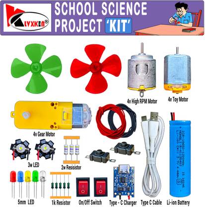 KLVXKEN Basic Science Project Kit 4v Gear Motor, 4v Motor, 3.7v Battery, 4v LED & Other Electronic Components Electronic Hobby Kit