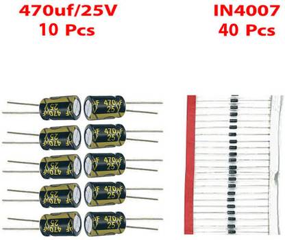 ELPH 10 pcs 470uF/25V Capacitor & 20 pcs 1N4007 Rectifier Diode for Bridge Rectifier Electronic Components Electronic Hobby Kit
